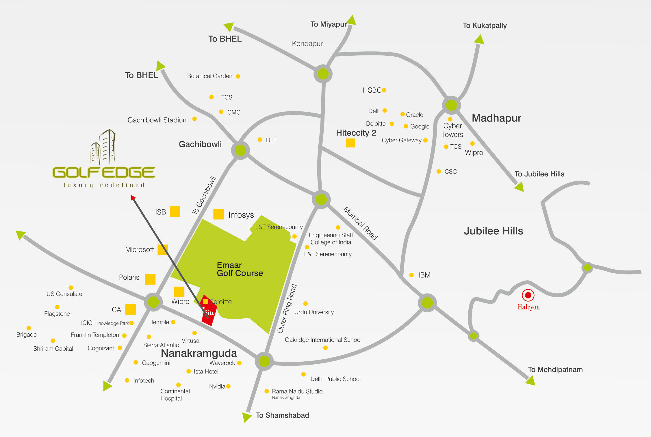 GolfEdge, Gachibowli Hyderabad - Location Map